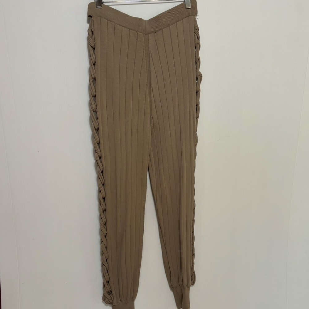 Urbnique Beige Ribbed Skirt with Lace-Up Accent